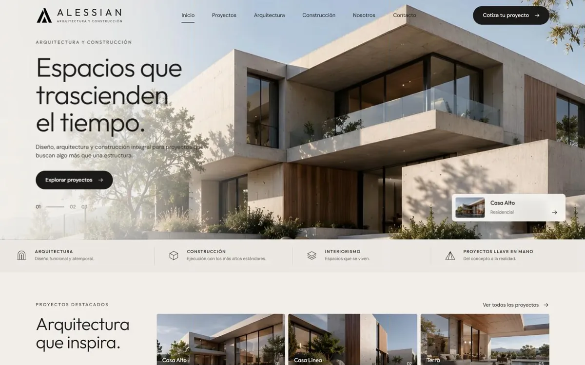 Sitio web de ALESSIAN, despacho de arquitectura y construcción