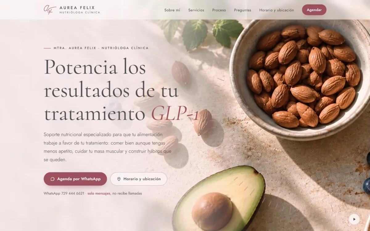 Sitio web de Aurea Felix, nutrióloga clínica en Pachuca