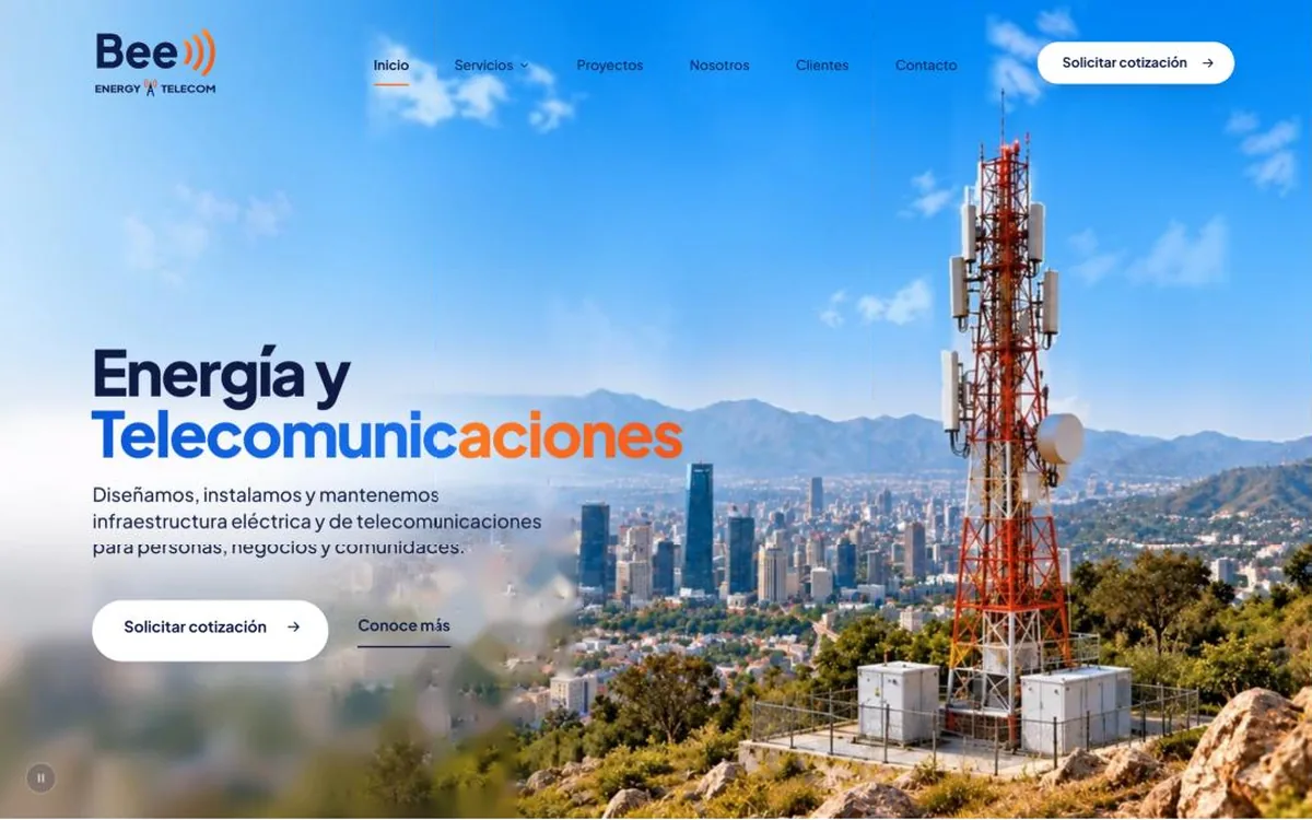 Sitio web de Bee Energy & Telecom, infraestructura eléctrica y torres de telecomunicación