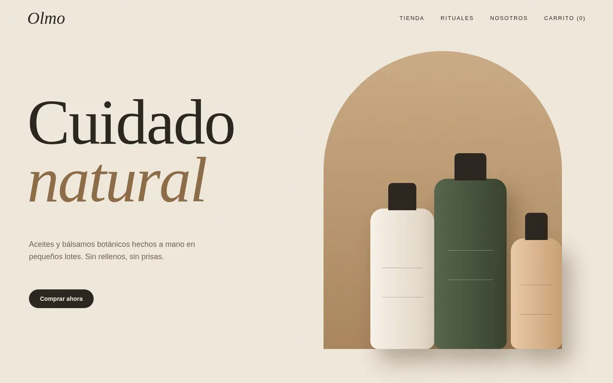 Concepto de sitio web para una marca de cuidado personal