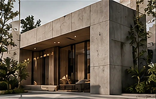 Fachada de concreto con vegetación